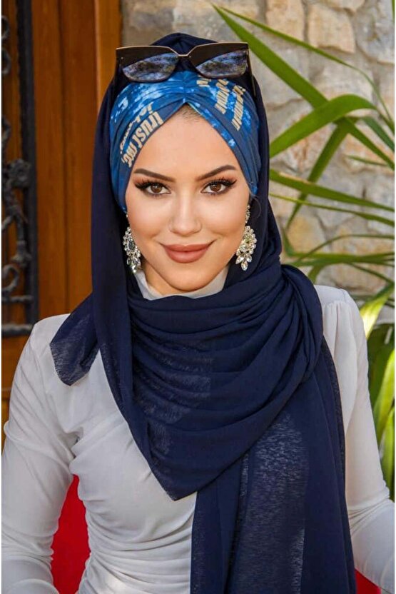 Lacivert Büzgülü Hazır Şal - 50601