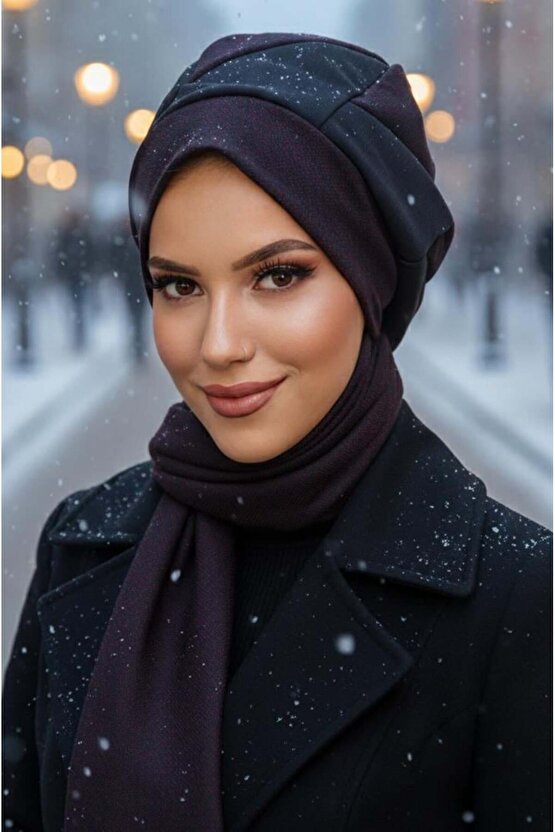 Bordo Siyah Garnili Tesettür Bere