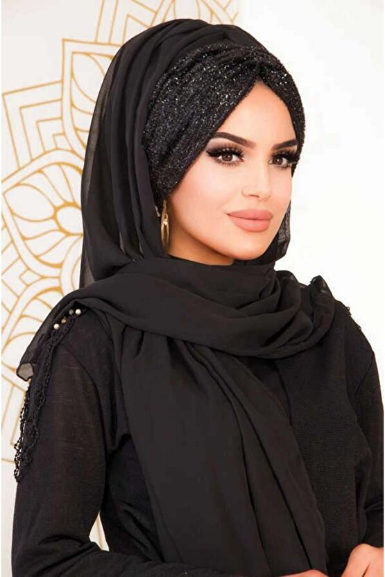 Siyah Sakallı Hazır Abiye Şal