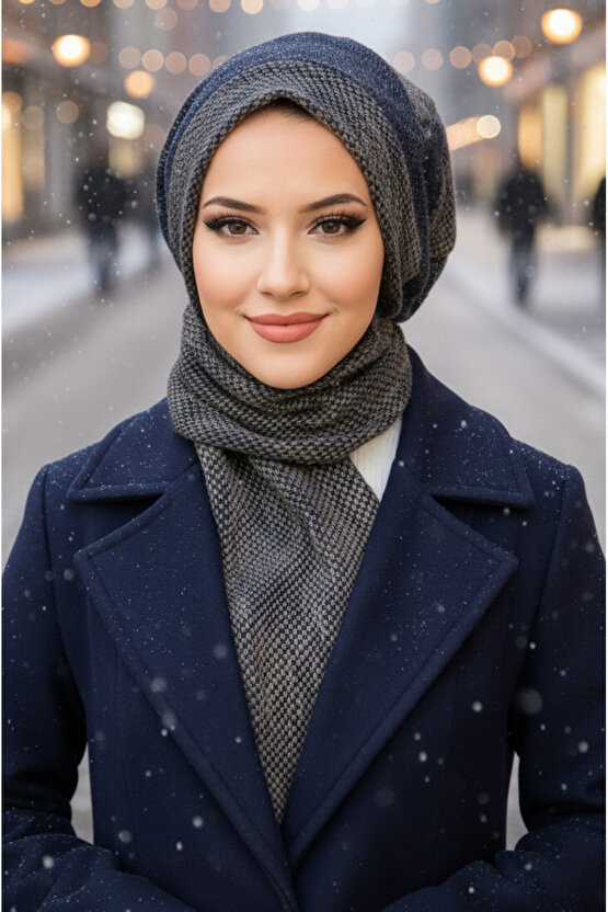 Lacivert Vizon Garnili Tesettür Bere