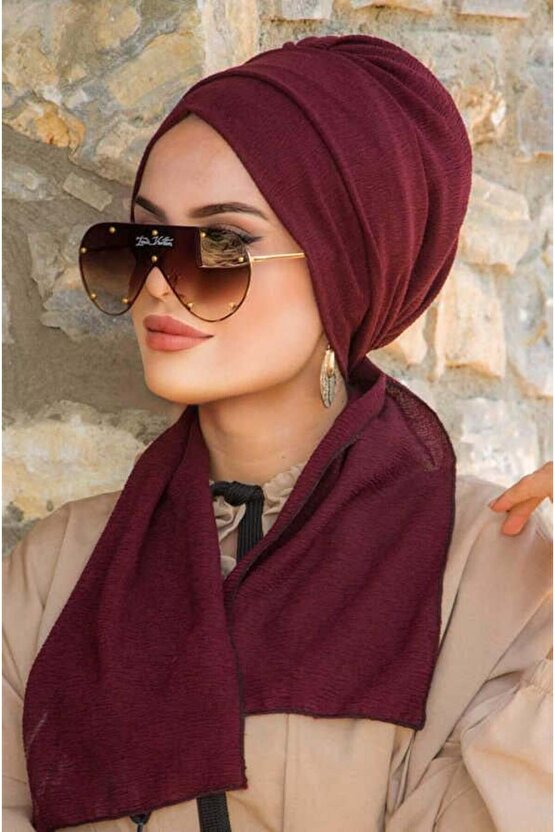 Koyu Bordo Krinkıl Atkılı Bone