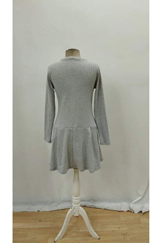 Kadın Uzun Kollu önden Fermuarlı Pileli şardonlu Kaşkorse Mini Elbise