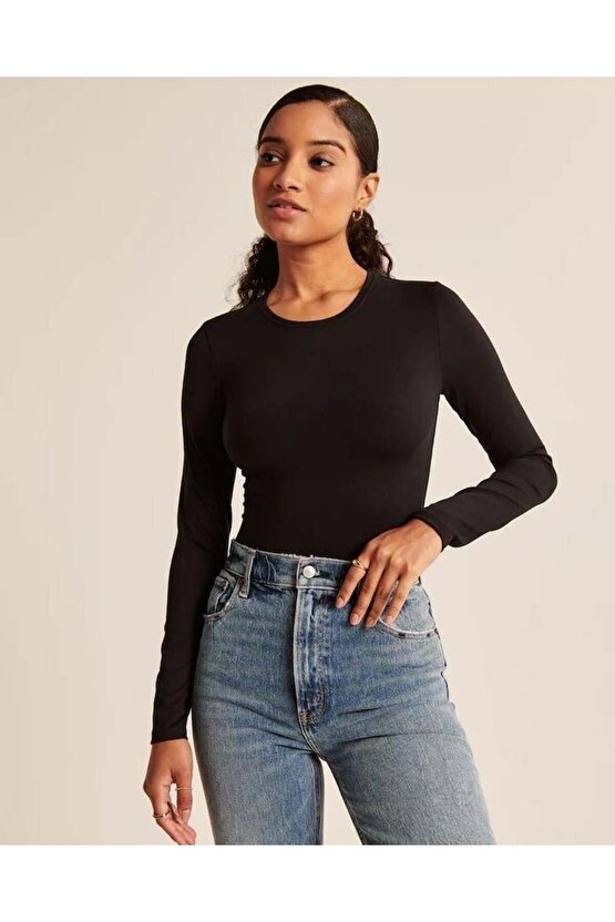 Kadın Uzun Kollu Bisiklet Yaka Süprem Bluz