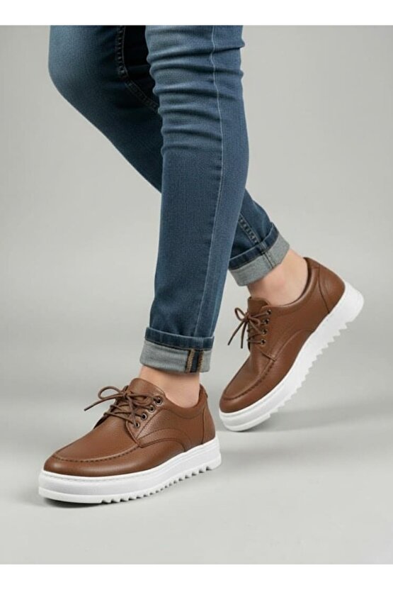 JY-T12x Arts Bağcıklı Cilt Erkek Günlük Spor Klasik Ayakkabı CBT - Taba