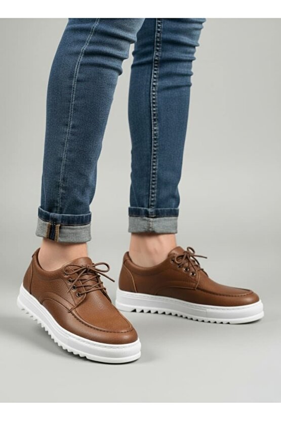 JY-T12x Arts Bağcıklı Cilt Erkek Günlük Spor Klasik Ayakkabı CBT - Taba