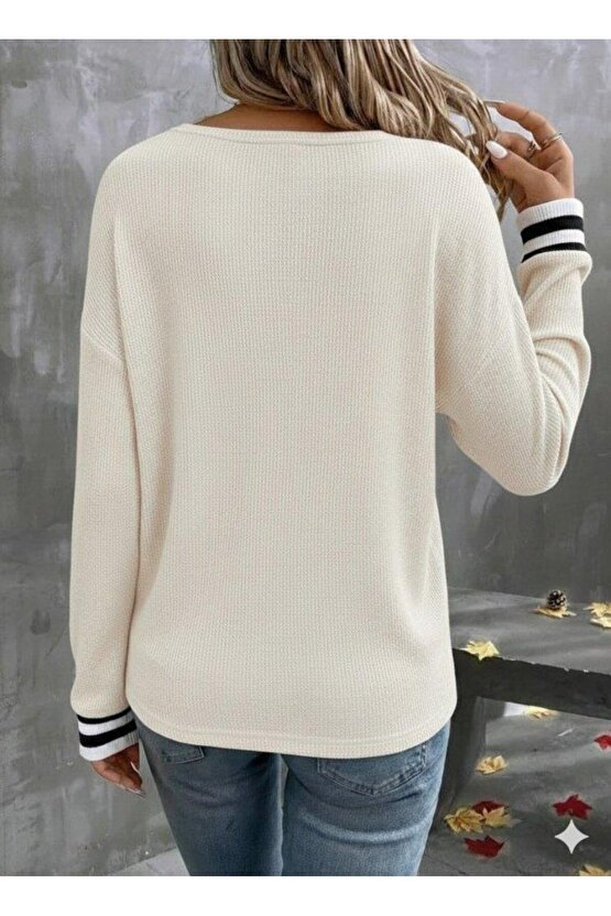 Kadın Uzun Kollu V Yakalı Waffle Bluz