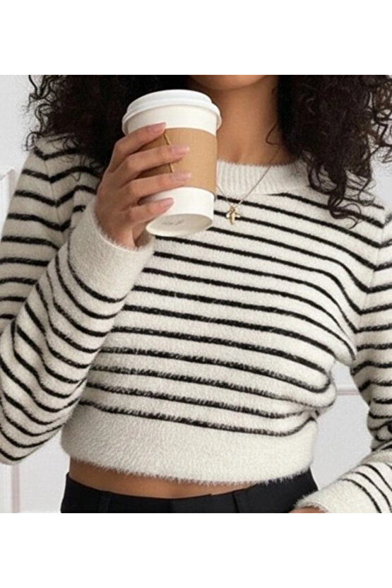 EQURİ Kadın Uzun Kollu Balıkçı Yaka Crop Triko Bluz