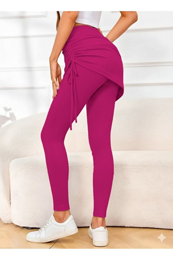 EQURİ Kadın Yüksek Bel Yandan Büzgülü Alttan Uzun Kaşkorse Tayt Etek