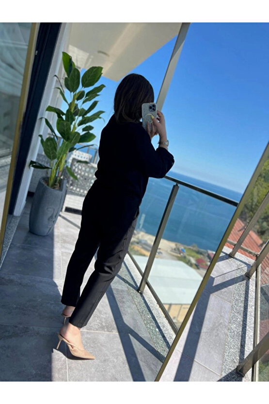 Kadın Uzun Kollu önden Fermuarlı Modal Ceket Ve Pantolon Ikili Takım