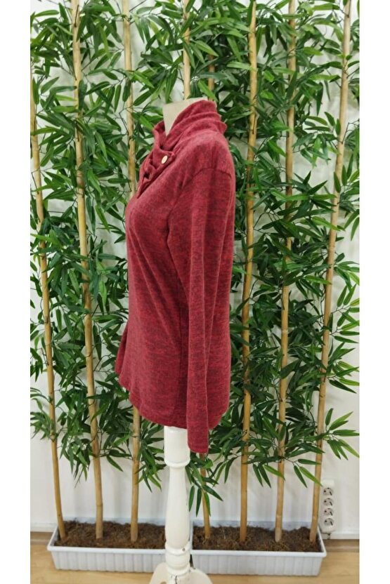 Kadın Uzun Kollu Kapişon Yaka Düğmeli Yumoş Bluz