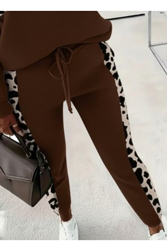 EQURİ Kadın Uzun Kollu Fermuarlı Karışık Desenli Viskon Iki Iplik Bluz Ve Pantolon Ikili Takım