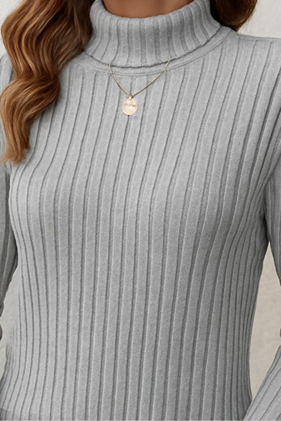 EQURİ Kadın Uzun Kollu Balıkçı Yaka Yandan Yırtmaçlı şardonlu Kaşkorse Bluz