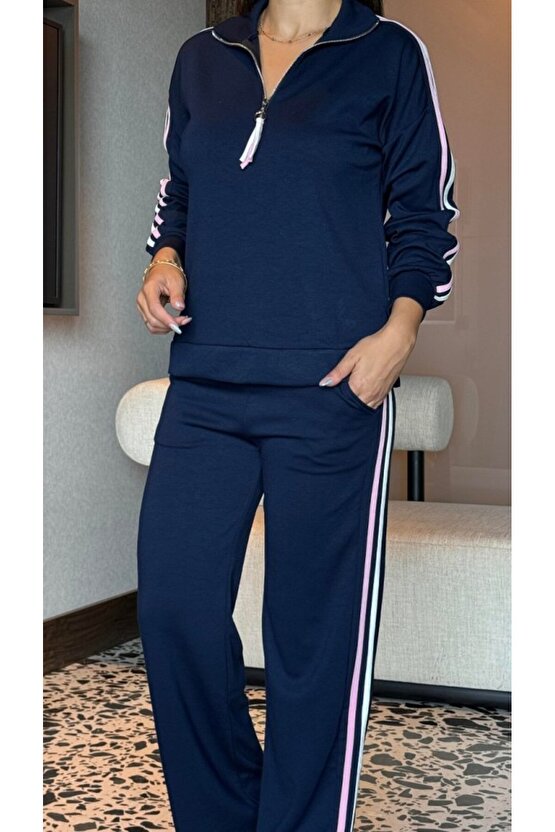 EQURİ Kadın Uzun Kollu Fermuarlı Viskon Iki Iplik Bluz Ve Pantolon Ikili Takım