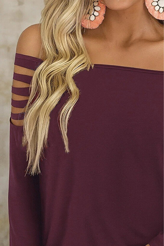 Kadın Uzun Lazer Kesik Detaylı Askılı Viskon Iki Iplik Bluz