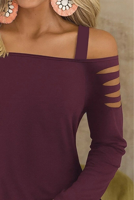 Kadın Uzun Lazer Kesik Detaylı Askılı Viskon Iki Iplik Bluz