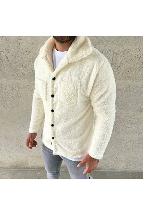 Erkek Pelüş Polar Hırka Gömlek – Yakalı, İlik Düğmeli, Göğüs Cepli, Yumuşak Dokulu Kışlık Regular Fi