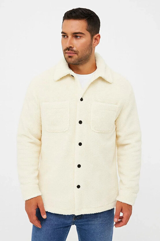 Erkek Pelüş Polar Hırka Gömlek – Yakalı, İlik Düğmeli, Göğüs Cepli, Yumuşak Dokulu Kışlık Regular Fi