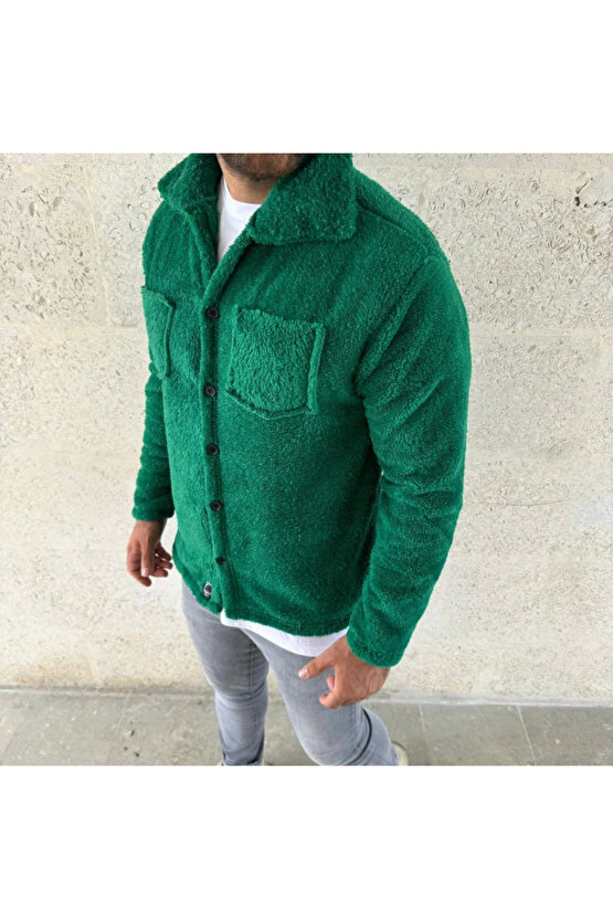 Erkek Pelüş Polar Hırka Gömlek – Yakalı, İlik Düğmeli, Göğüs Cepli, Yumuşak Dokulu Kışlık Regular Fi
