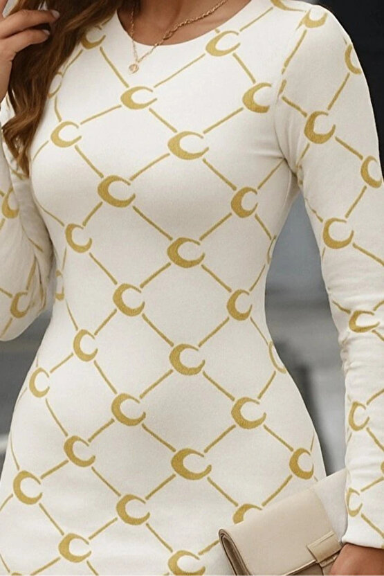 Kadın Bisiklet Yaka Uzun Kol Triko Mini Boy Elbise