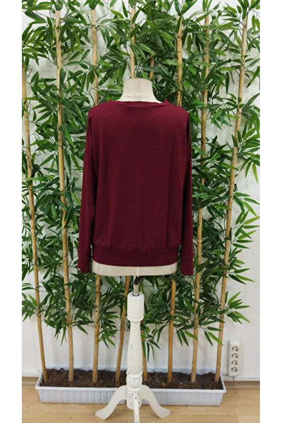 Kadın Uzun Kollu Bisiklet Yaka Desenli Viskon Iki Iplik Bluz