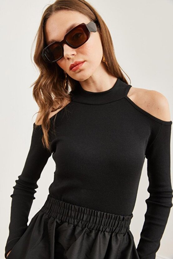 Kadın Uzun Kollu Omuz Dekolteli Kaşkorse Kumaş Bluz