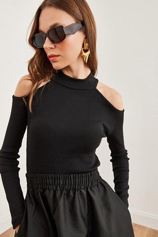 Kadın Uzun Kollu Omuz Dekolteli Kaşkorse Kumaş Bluz