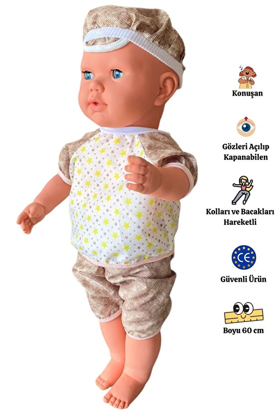 Büyük Boy Türkçe Konuşan Kel Şapkalı Et Bebek Oyuncak (60 CM)