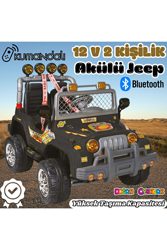Kumandalı Çift Kişilik Mega Akülü Araba Siyah - 12 Volt İki Kişilik Akülü Araba Akülü JEEP - Mega Of