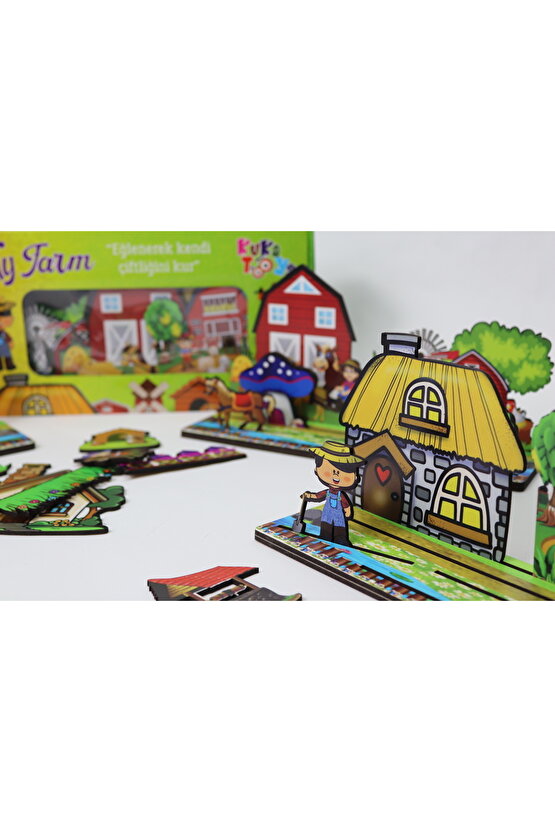 My Farm 24 Parçaahşap Oyuncak Kutu Oyunu Etkinlik Geliştirici Eğlenceli Kendin Çiftlik Kur Puzzle