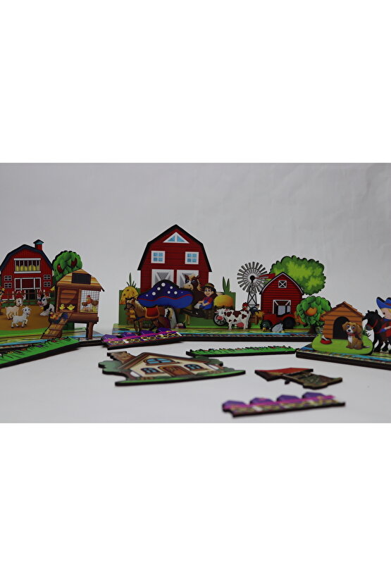 My Farm 24 Parçaahşap Oyuncak Kutu Oyunu Etkinlik Geliştirici Eğlenceli Kendin Çiftlik Kur Puzzle