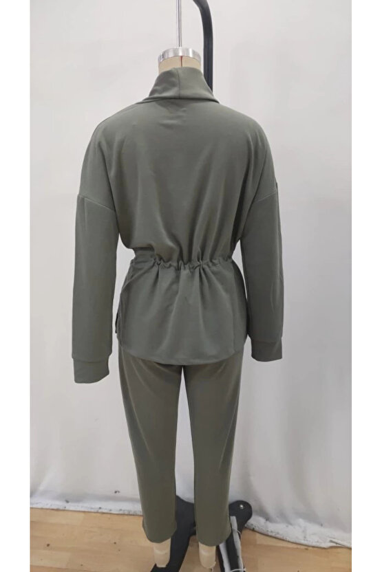 Kadın Uzun Kollu Balıkçı Yaka Belden Lastikli Modal Bluz Ve Pantolon Ikili Takım