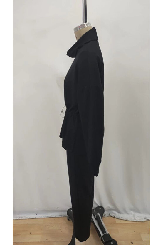 Kadın Uzun Kollu Balıkçı Yaka Belden Lastikli Modal Bluz Ve Pantolon Ikili Takım