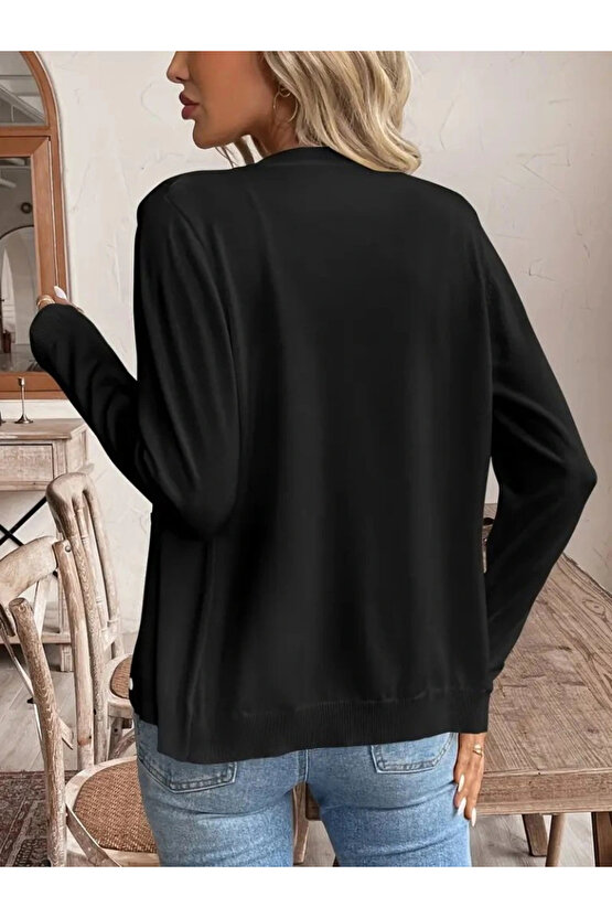 Kadın Uzun Kollu önden Düğmeli Triko Ceket