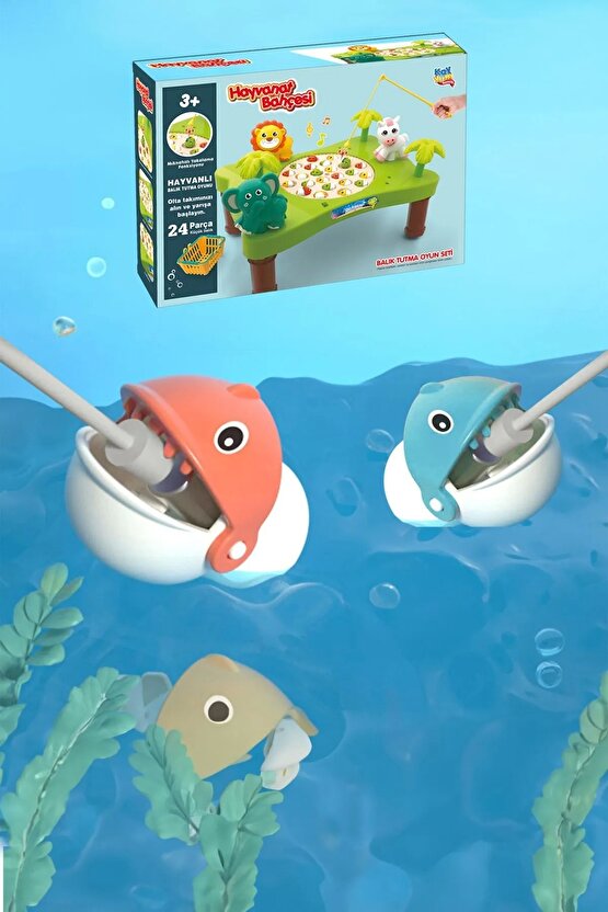 Hayvanat Bahçesi Mıknatıslı Balık Oyunu - Pilli Müzikli Balık Tutma Oyunu - Şarkılı Manyetik Eğitici