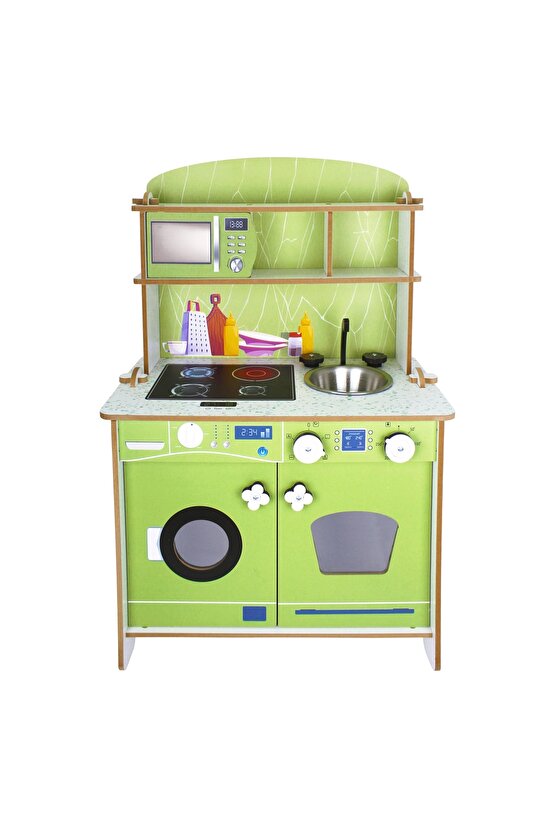 Delüx Hamarat Ahşap Mutfak - Ahşap Çocuk Mutfağı - Mutfak Seti - Kapaklı Mutfak