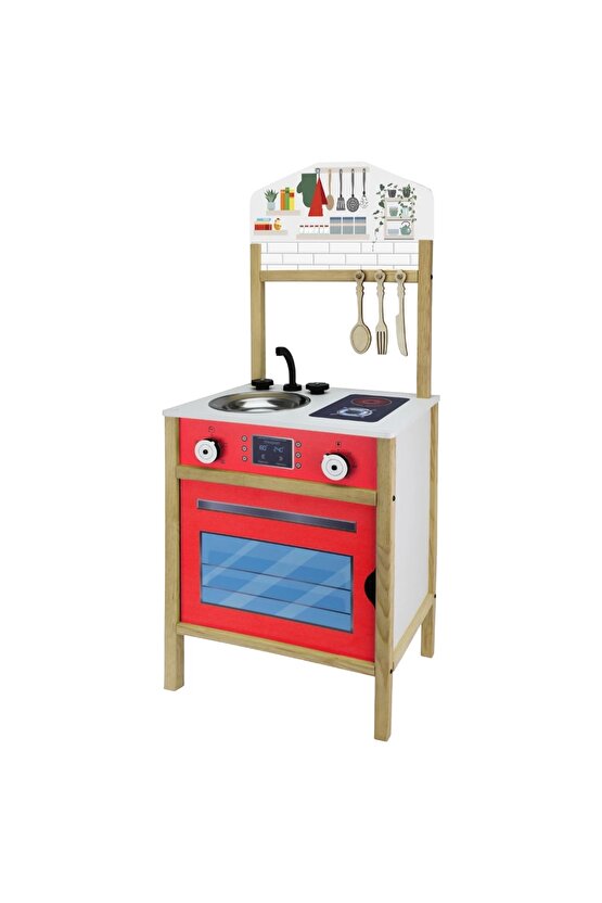 Hamarat Ahşap Mutfak - Ahşap Çocuk Mutfağı - Mutfak Seti - Kapaklı Mutfak - Fırınlı Mutfak