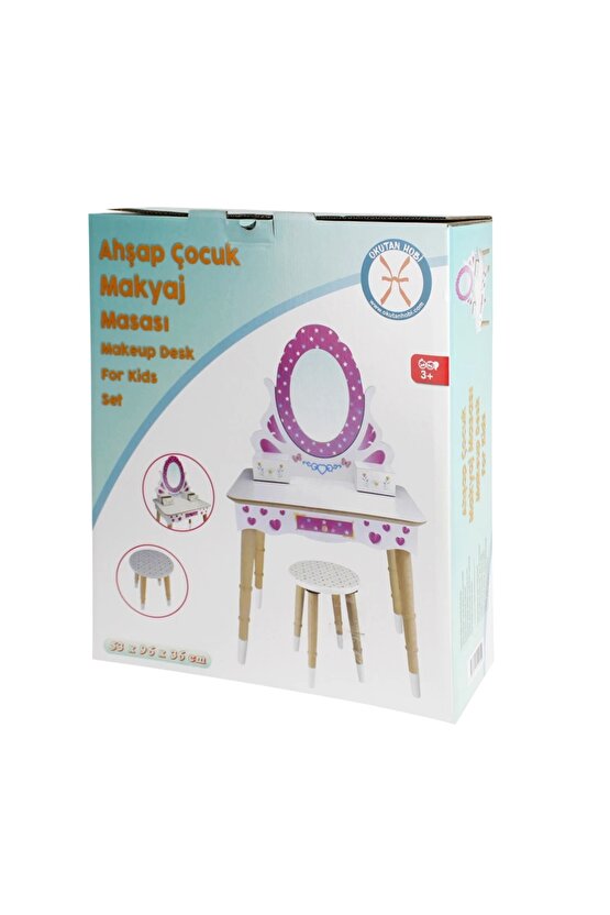 Ahşap Oturaklı Güzellik Masası - Makyaj Seti - Ahşap Güzellik Seti - Makyaj Masası