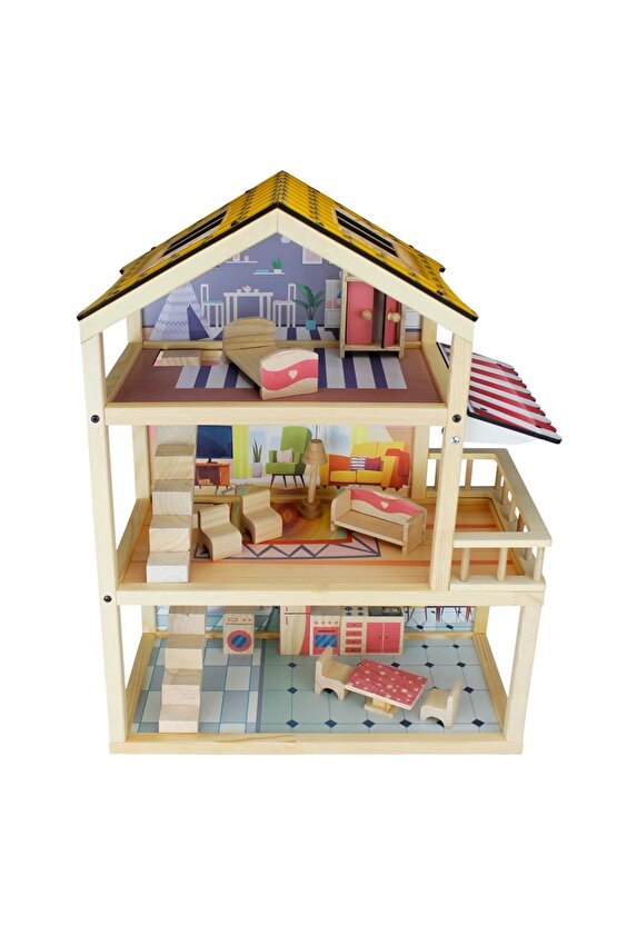 Doğal Ahşap Oyun Evi - Ahşap Tatil Evi - Merdivenli Oyun Evi - Ahşap Ev - Ahşap Oyun Evi