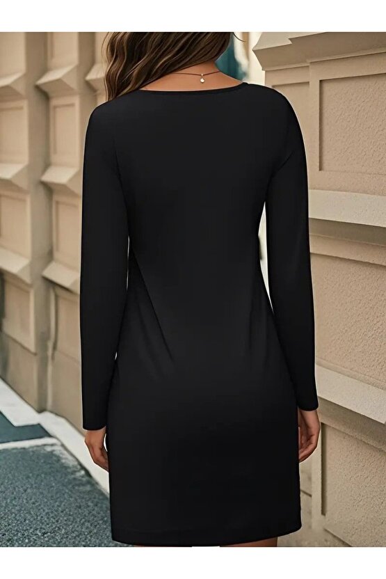 EQURİ Kadın Uzun Kollu Bisiklet Yaka çiçek Desenli Mini Dalgıç Elbise