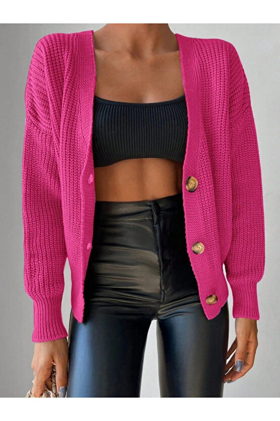 Kadın Uzun Kollu Düğme Detay Triko Bluz