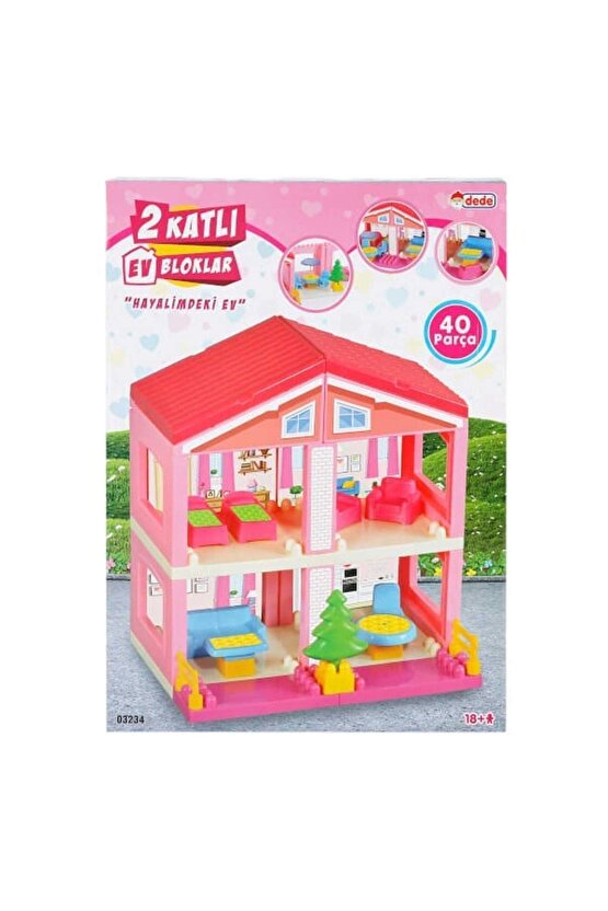 Eğitici Oyuncak Yapı Oyuncak Seti Iki Katlı Ev Bloklar 40 Parça