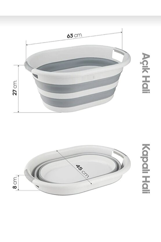 Plastik 40 Lt Büyük Boy Katlanabilir Çamaşır Sepeti 60 X 40 40 L Gri