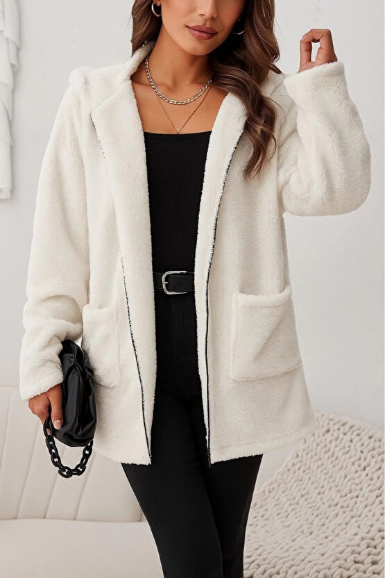 Kadın Uzun Kollu Kapşonlu önden Fermuarlı Cepli Welsoft Ceket