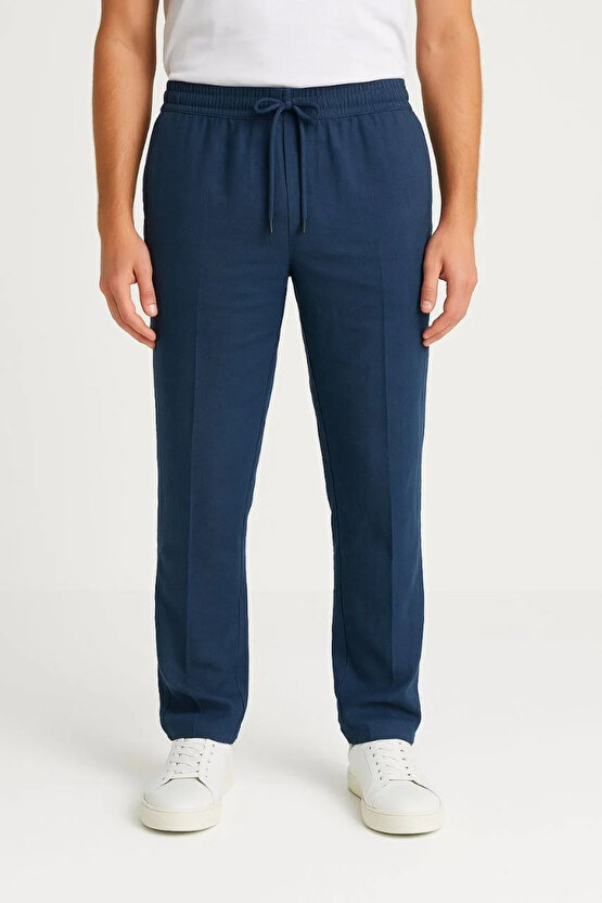 Erkek Keten Pantolon – Cepli, Beli Lastikli ve Bağcıklı, Nefes Alan Rahat Kalıp, Yazlık ve Baharlık