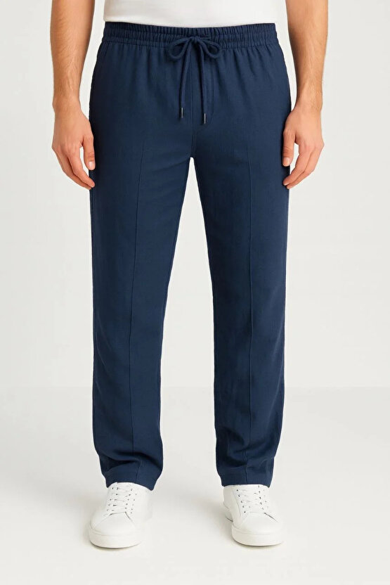 Erkek Keten Pantolon – Cepli, Beli Lastikli ve Bağcıklı, Nefes Alan Rahat Kalıp, Yazlık ve Baharlık