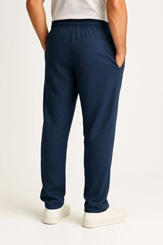 Erkek Keten Pantolon – Cepli, Beli Lastikli ve Bağcıklı, Nefes Alan Rahat Kalıp, Yazlık ve Baharlık