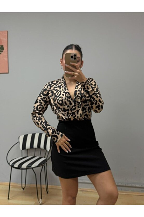 EQURİ Kadın Uzun Kollu Kruvaze Yakalı üst Dalgıç Alt Ithal Krep Mini Elbise