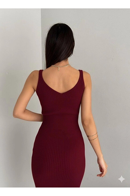 Kadın Uzun Kollu Delikli Kazak Askılı Elbise Triko Ikili Takım