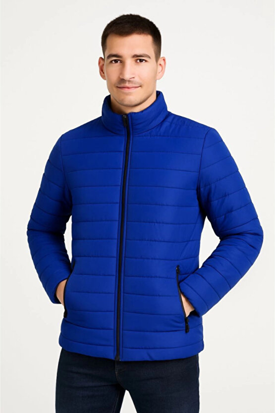 EQURİ Erkek Bomber Mont Ceket – Su İtici Kumaş, Kapitone Astarlı, Fermuarlı, Kışlık - Saks Mavisi