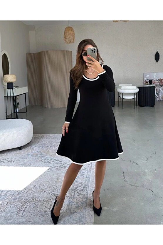 Kadın Uzun Kollu Yuvarlak Yaka Midi Viskon Iki Iplik Elbise